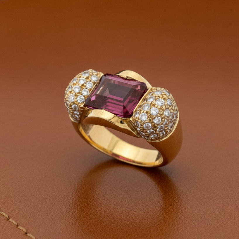 Estate jewelry — Estate Italian 1.50 ctw Diamond 2.01 ct Tourmaline Designer Ring, Diamonds 1.50 ctw G-H color VS1-VS2