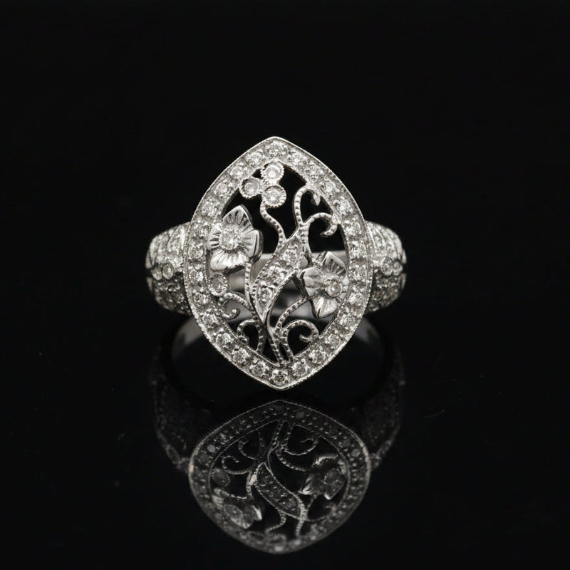 Estate jewelry — A Marquise Filigree, in White Gold, 0.25 ct round brilliant-cut diamonds, G/H color