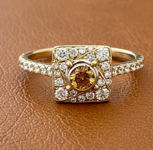 Estate jewelry — Leo Schachter Natural Fancy Orange Diamond Ring, Diamonds 0.50 ctw H-I color VS2-SI1