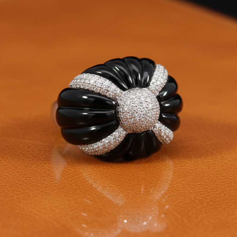 Estate jewelry — Effy Onyx & Diamond 14K White Gold Ring, Onyx 9.80 ct