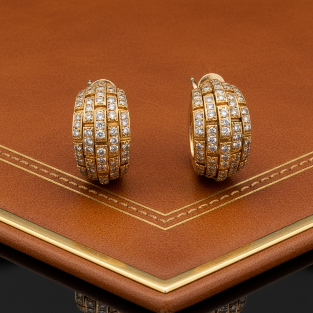 Estate jewelry — Estate Cartier Paris Maillon de Panthere 3.00 ctw Diamond 18K Yellow Gold Earrings, 18K Yellow Gold 23.01 g