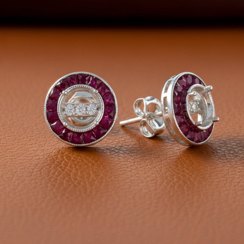 Estate jewelry — Ruby and 18K White Gold Semi Mount Earrings, 18K White Gold 3.30 g