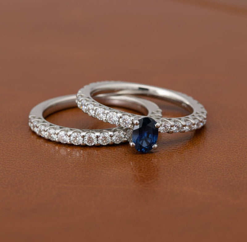 Estate jewelry — Maya Lianna Sapphire and Diamond Bridal Set Ring, Diamonds 0.90 ctw G-H color SI1-SI2