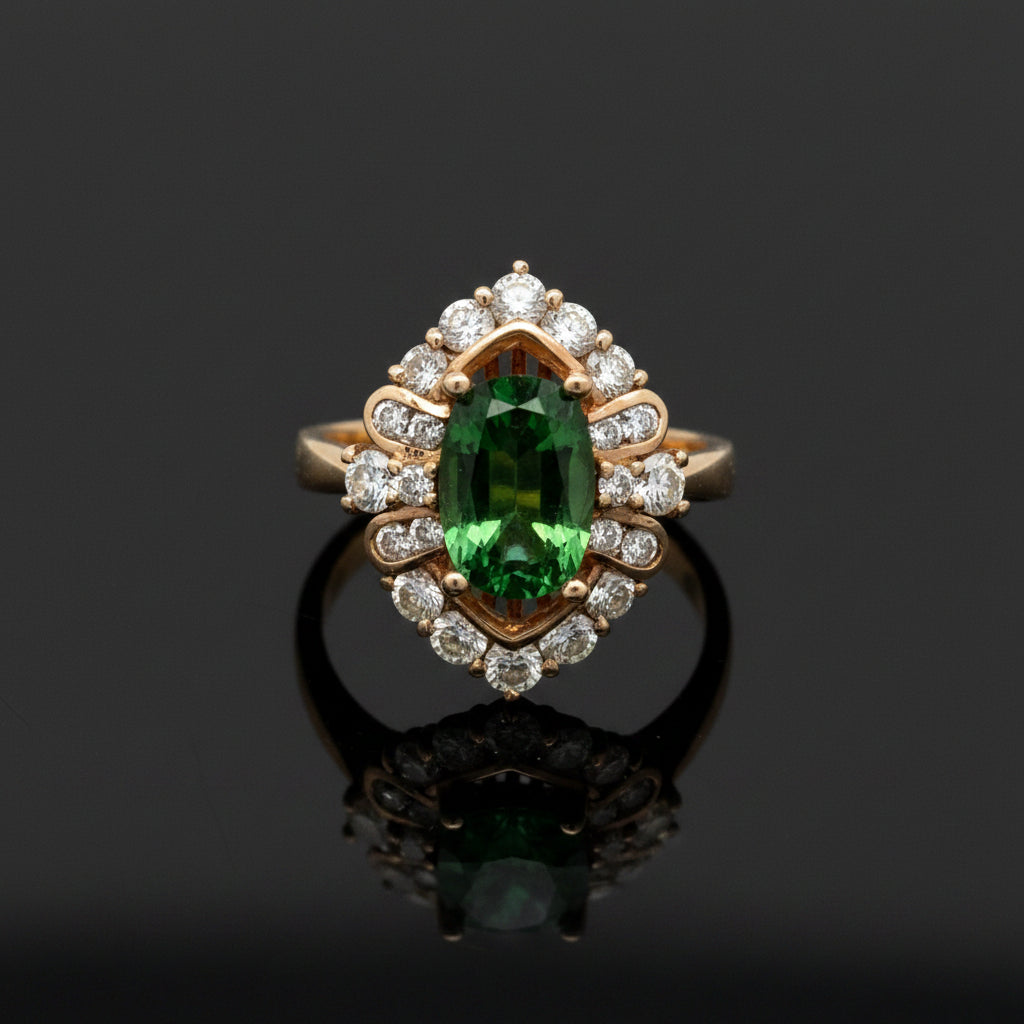 Estate jewelry — A Tsavorite Garnet, in Yellow Gold, Tsavorite garnet, cushion cut, 1.84 ct