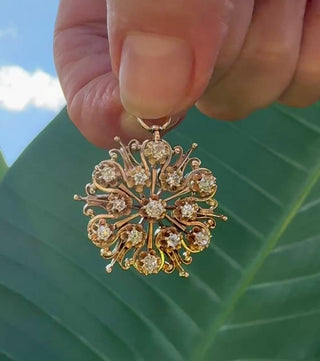 Estate Mid Century Modern Old Mine Cut Diamond 14K Yellow Gold Brooch/Pendant — side view
