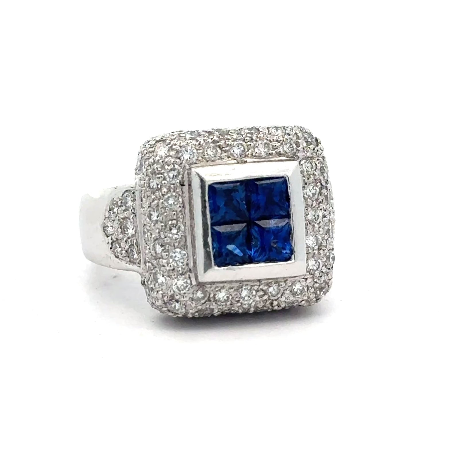 Estate Modern Designer Fine Sapphire and Diamond Platinum Ring — side view