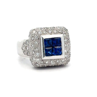 Estate Modern Designer Fine Sapphire and Diamond Platinum Ring — side view
