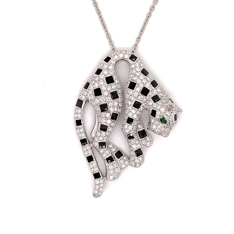 Estate 2.01 ctw Diamond and 18K White Gold Panther Necklace — side view
