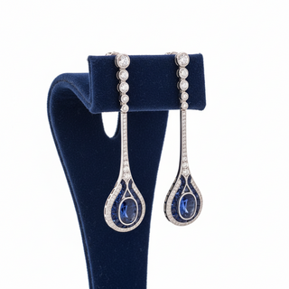 Estate Sapphire and Diamond 18K White Gold Dangle Earrings — side view