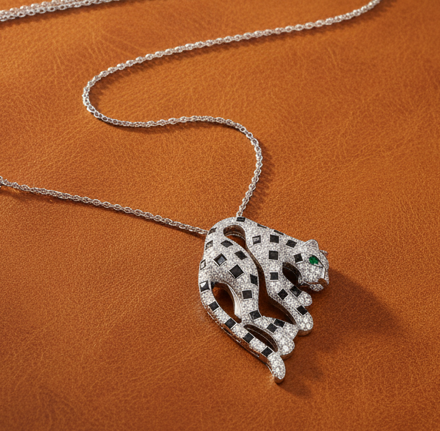 Estate 2.01 ctw Diamond and 18K White Gold Panther Necklace