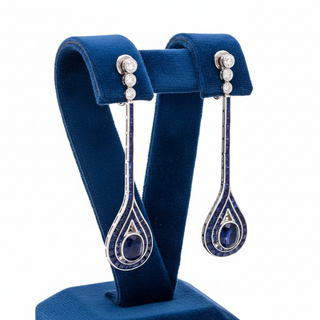Estate Sapphire and Diamond 14K White Gold Dangle Earrings — side view