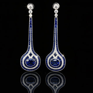 Estate Sapphire and Diamond 18K White Gold Drop Earrings — detail view