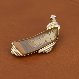 Estate Dagon Gillespey Picture Jasper Diamond Platinum & 18K Yellow Gold Brooch