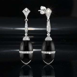 Estate Onyx and Diamond 14K White Gold Earrings — side view