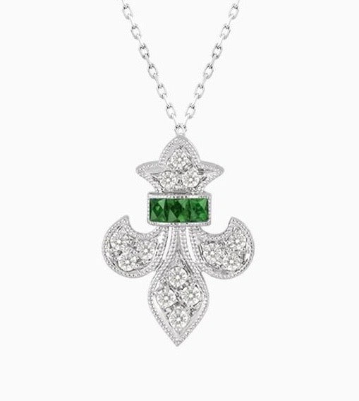 Estate Tsavorite and Diamond 14K White Gold Necklace