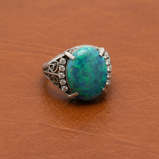 Estate Black Opal and Diamond Platinum Ring