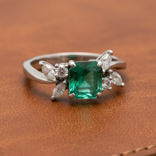 Estate Designer Sena Emerald and Diamond Platinum Ring