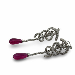 Estate Designer Bergio Diamond and Rubellite 18kt White Gold Earrings — reverse view
