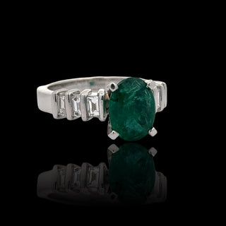 Estate Oval Emerald and Diamond Platinum Ring — alternate view