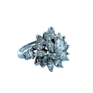 Estate 1970's Diamond and Platinum Cluster Ring — detail view