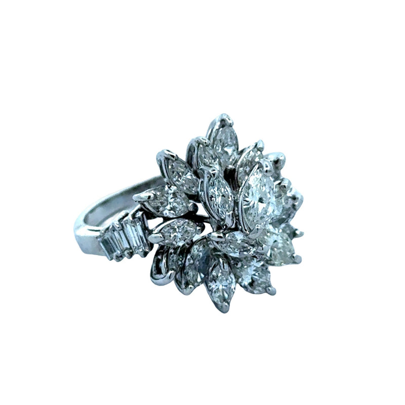 Estate 1970's Diamond and Platinum Cluster Ring — detail view