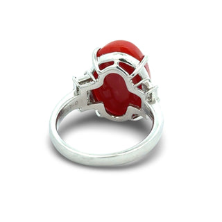 Estate Natural Coral and Diamond Platinum Ring — reverse view