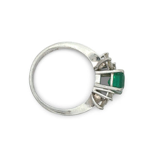 Estate Designer Sena Emerald and Diamond Platinum Ring — scale view