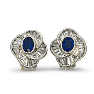 Estate Modern 1970's No Heat Fine Sapphire and Diamond Platinum Earrings — alternate view