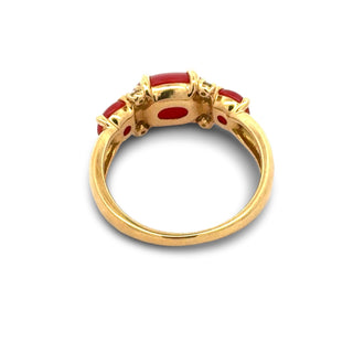 Estate Italian Natural Coral and Diamond 18kt Yellow Gold Ring — reverse view