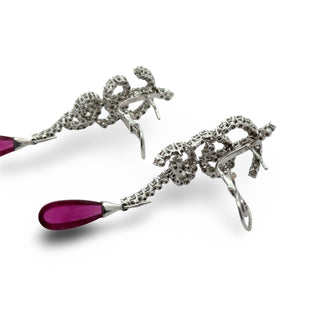 Estate Designer Bergio Diamond and Rubellite 18kt White Gold Earrings — alternate view