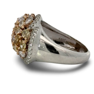 Estate Modern Natural Fancy Yellow, Pink and White Diamond 18K White Gold Ring. — reverse view