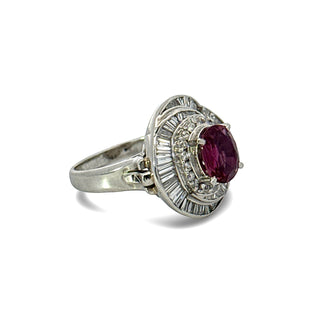 Estate 1970's Modern Ruby and Diamond Platinum Ring — scale view