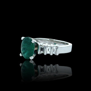 Estate Oval Emerald and Diamond Platinum Ring — reverse view