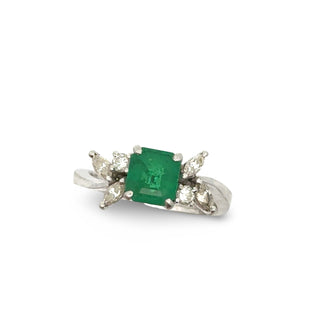 Estate Designer Sena Emerald and Diamond Platinum Ring — alternate view