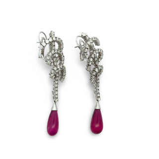 Estate Designer Bergio Diamond and Rubellite 18kt White Gold Earrings — scale view
