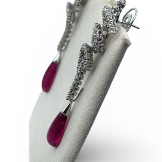 Estate Designer Bergio Diamond and Rubellite 18kt White Gold Earrings — detail view