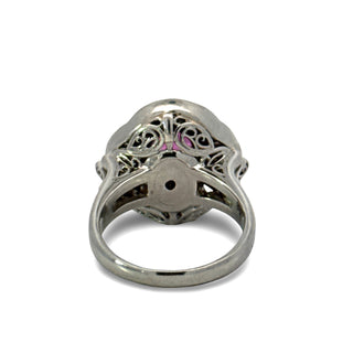 Estate 1970's Modern Ruby and Diamond Platinum Ring — reverse view