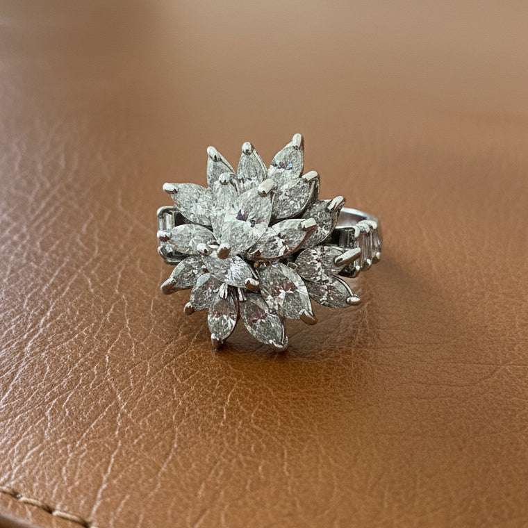 Estate 1970's Diamond and Platinum Cluster Ring