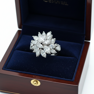 Estate 1970's Diamond and Platinum Cluster Ring — side view