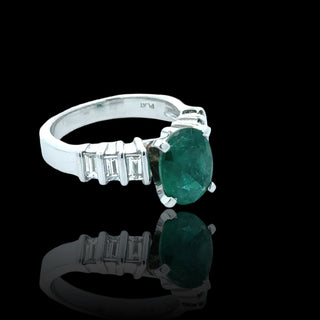 Estate Oval Emerald and Diamond Platinum Ring — scale view