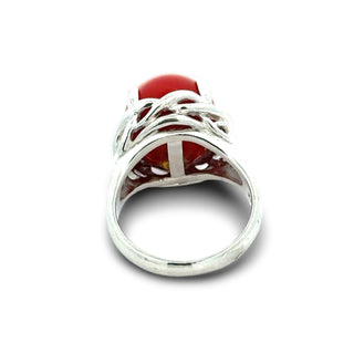 Estate Natural Coral and Diamond Platinum Ring — alternate view
